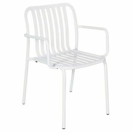 BFM SEATING Key West White Vertical Slat Powder Coated Aluminum Stackable Outdoor / Indoor Arm Chair 163PHKWACWH